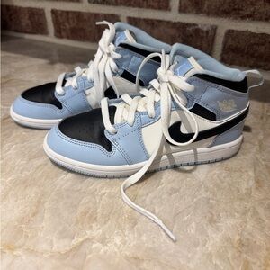 Nike Jordan Ones Kids Light Blue and Black Sneakers